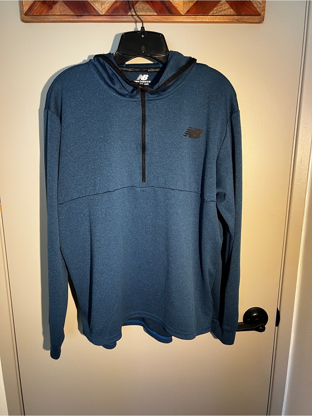 New Balance Men’s Blue Half-Zip Hooded Pullover, size large